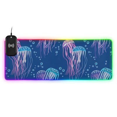 CZXW Deep Sea Jellyfish Gaming Mouse Pad Led Mousepads RGB Backlit with 14 Lighting Modes, Non Slip Base Soft Computer Keyboard Mat for Gaming PC Laptop Desk, S