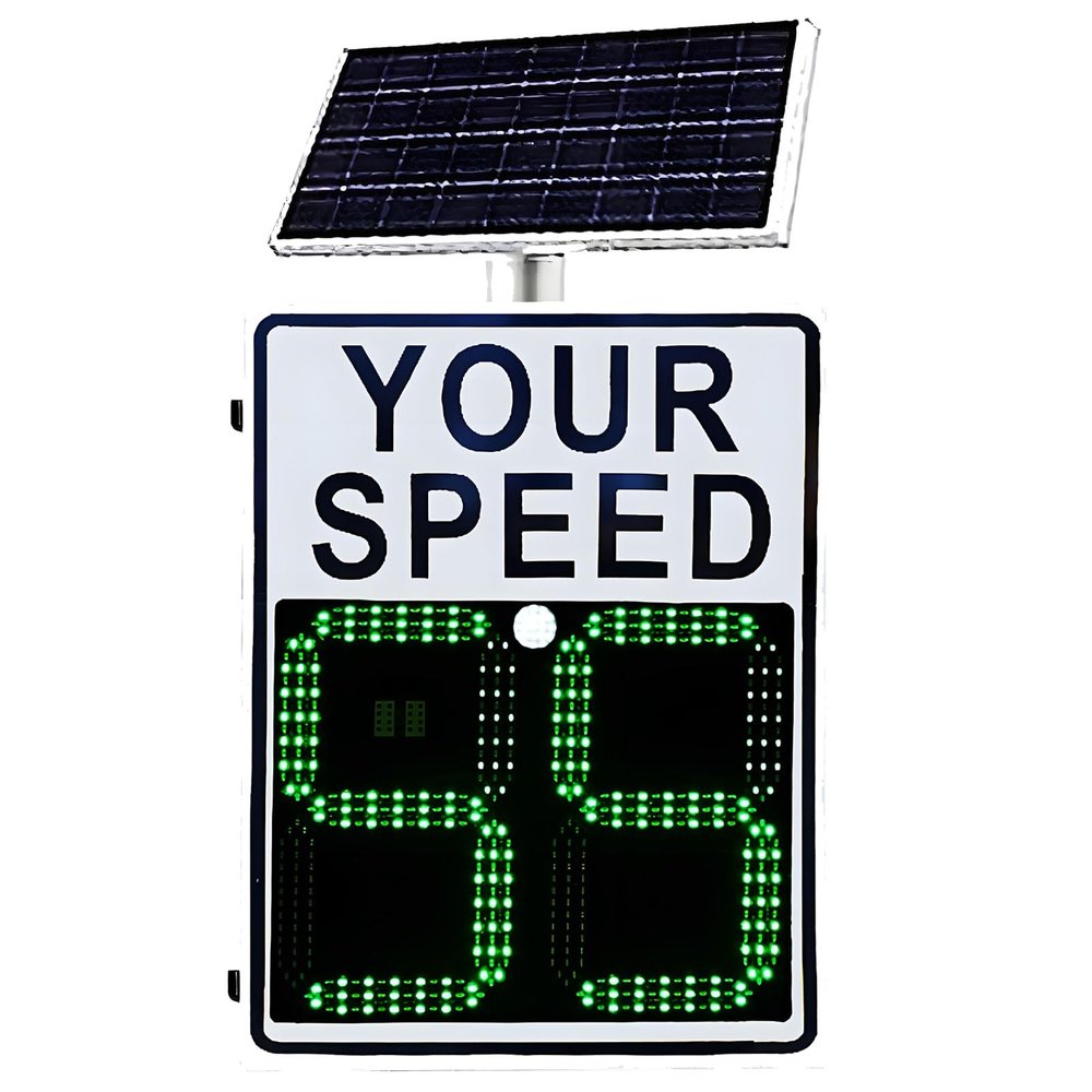 23.5"x25.5" Traffic Radar Speed Sign Solar Powered 2 Digit LED Panel (47x38cm) Remote Adjustable 3-59km/h Weatherproof Design