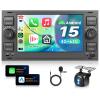 4G+64G Android 15 Car Stereo for Ford Focus 2005-2007 for Transit 2005 for Fiesta C-max Escape with Wireless Carplay Android Auto, 7 Inch Touch Screen GPS Bluetooth 5.0/EQ/SWC/Backup Camera view 1