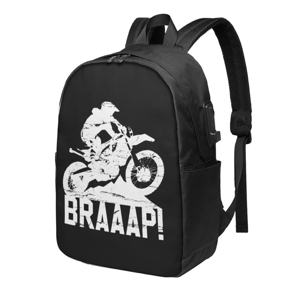 AMZWZSH Enduro Motocross Dirt Bike Braaap Travel Laptop Backpack Bag with USB Charging Port 17 Inch Computer Business Backpacks for Women Men Work College Gift,Casual Daypack,Black