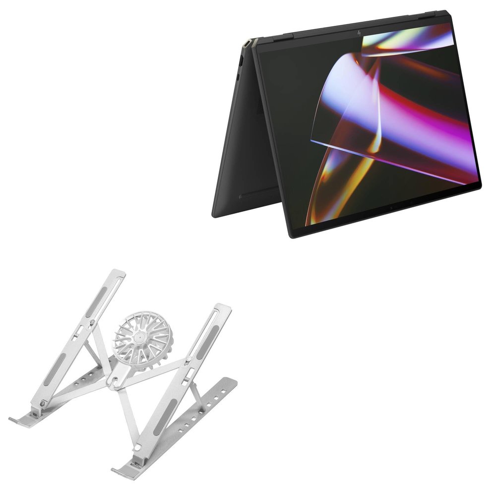 BoxWave Stand and Mount Compatible with HP Spectre x360 (16t-aa000 16.1in) - QuickSwitch Stand with Cooling Fan, Portable, Multi Angle Viewing Ventilator - Metallic Silver