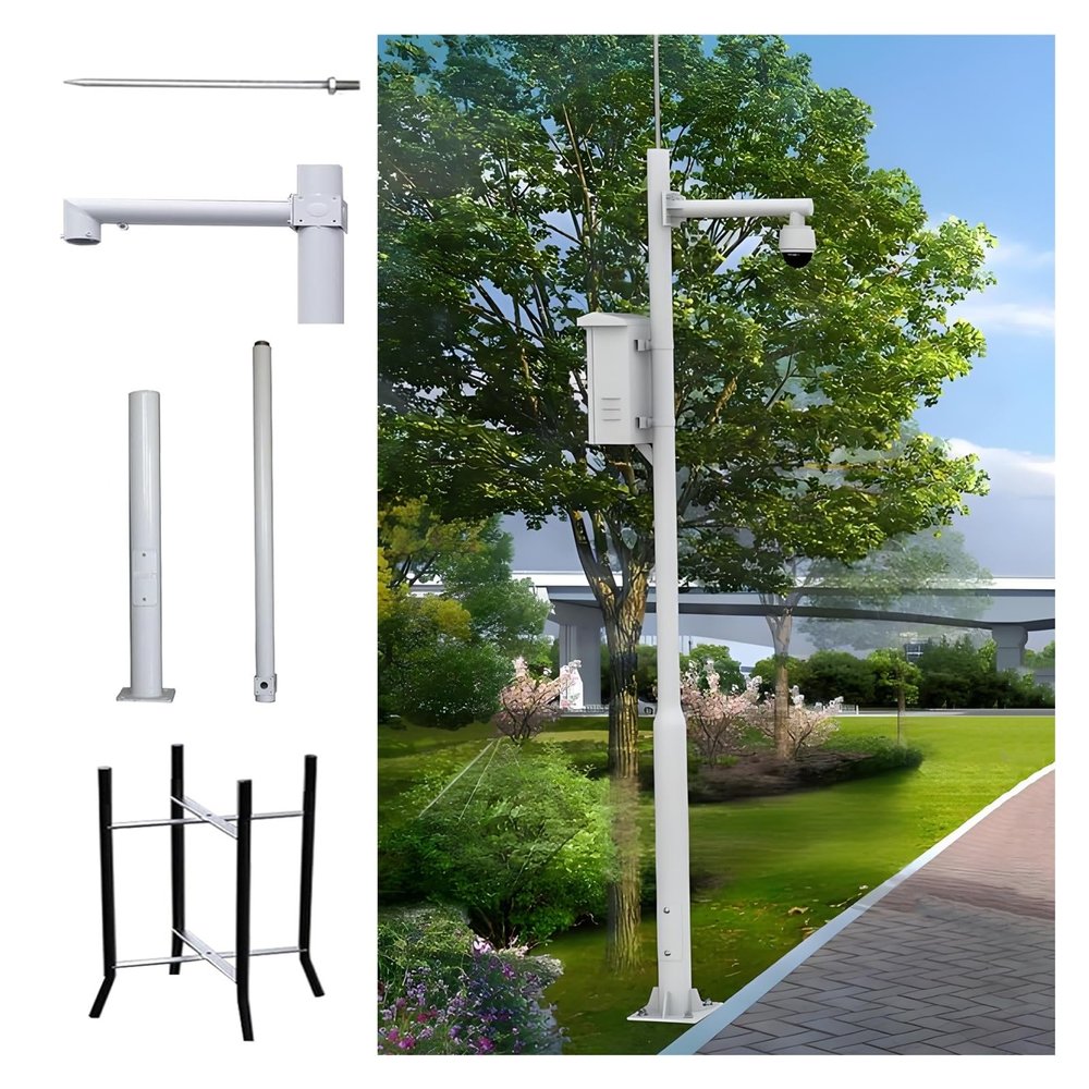 6.6 8.2 9.8 11.5 13.1 14.8 16.4 19.7 FT Security Camera Mount Pole Bracket, Universal Surveillance Post Stand, Surveillance Camera Pole for School/Patio/Walkway(C,H-13 1/10 ft (4 m))