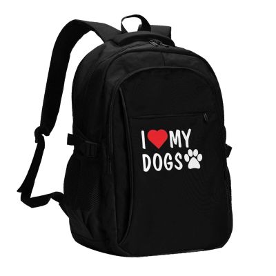 AMZWZSH I Love My Dog Paw Travel Laptop Backpack Bag with USB Charging Port 17 Inch Computer Business Backpacks for Women Men Work College Gift,Casual Daypack,Black Large