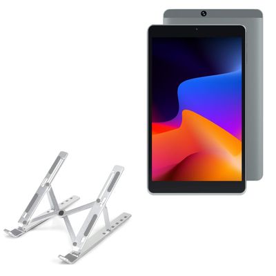 BoxWave Stand and Mount Compatible with Vastking Kingpad SA8 (14.1 in) - Compact QuickSwitch Stand, Portable Multi Angle Viewing Foldable Riser - Metallic Silver