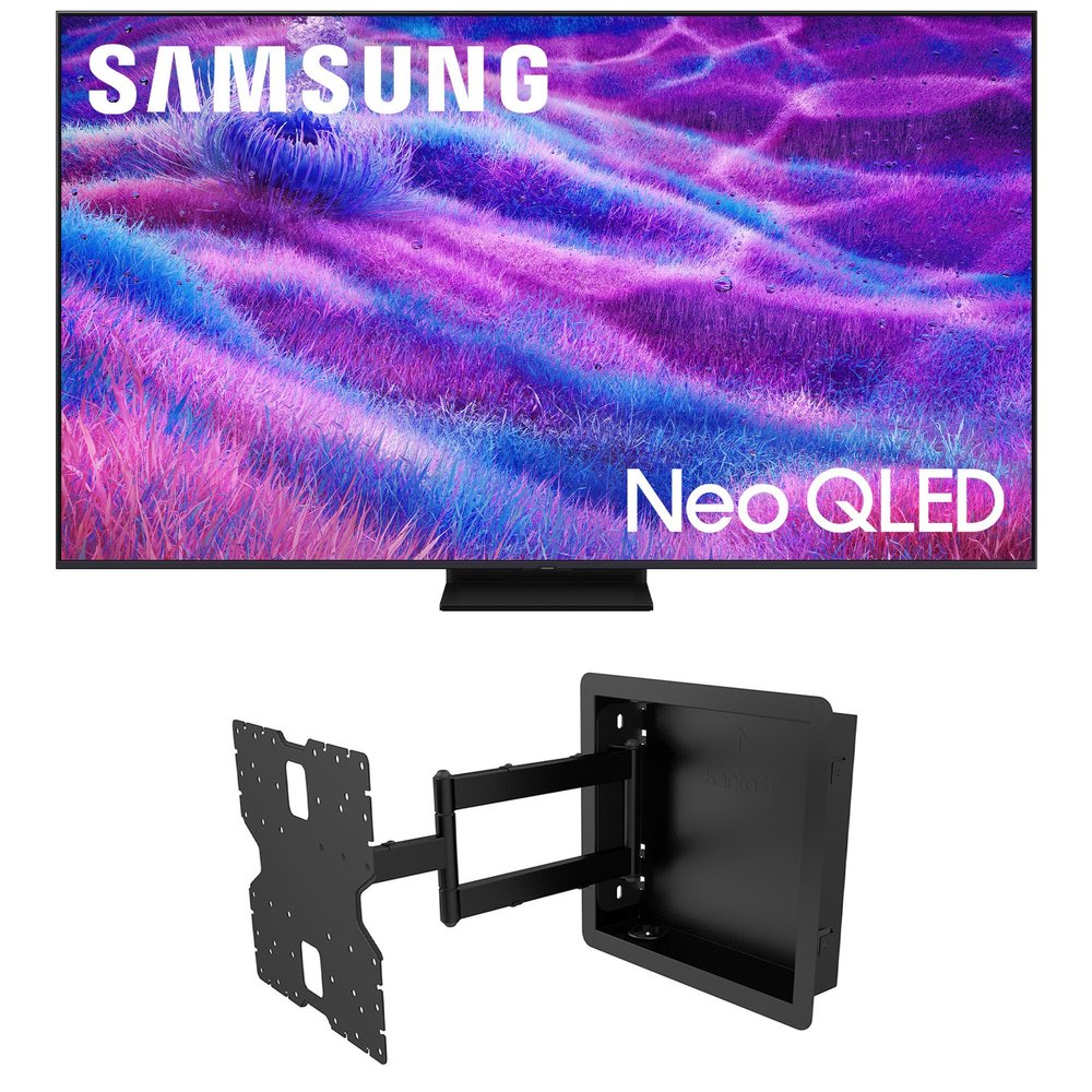 Samsung QN55QN80FAFXZA 55 Inch Neo QLED QN80F Series Supreme UHD 4K TV with a Kanto R400 Recessed in-Wall Full Motion Articulating Mount (2025)