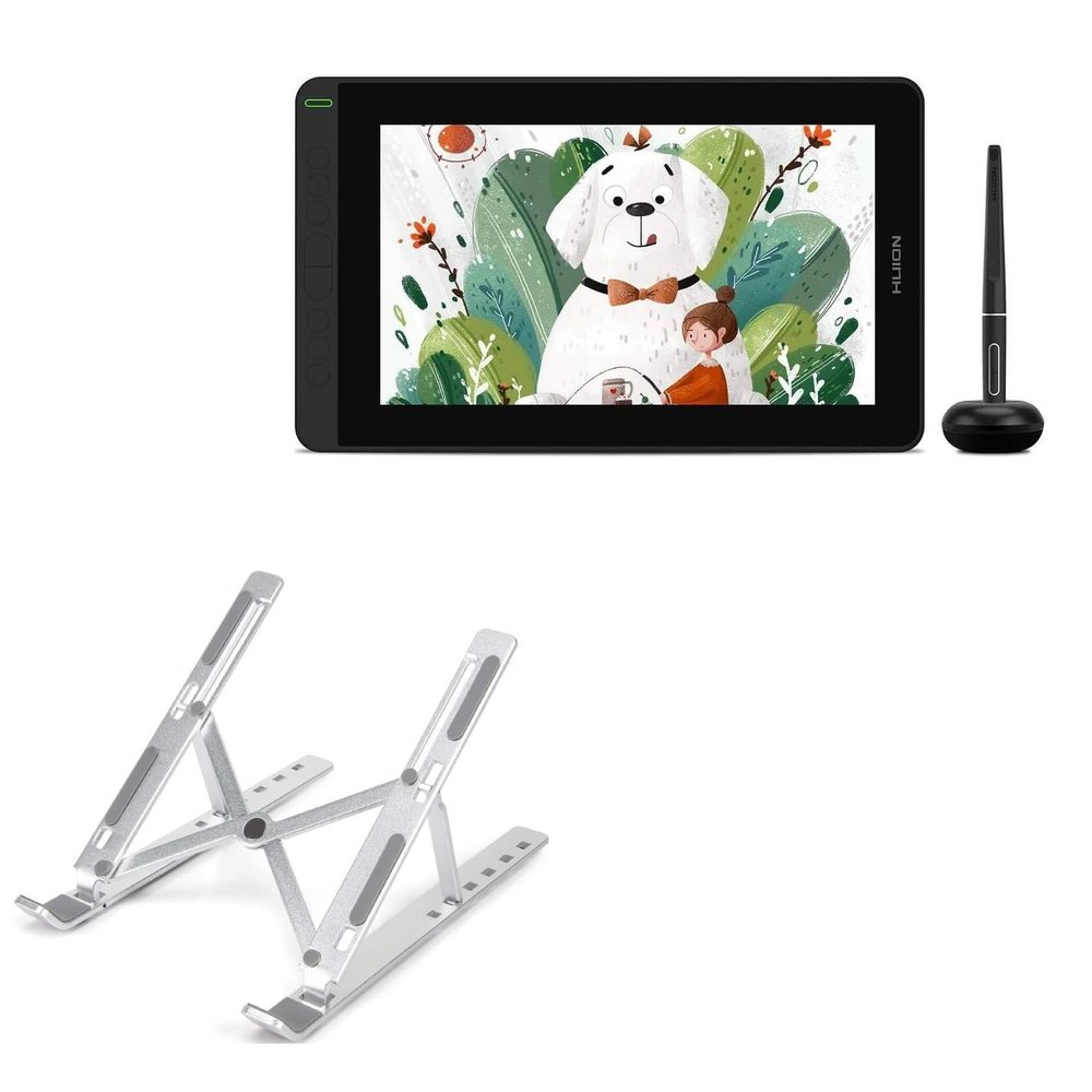 BoxWave Stand and Mount Compatible with Huion Kamvas 12 GS1161 (11.6 in) - Compact QuickSwitch Stand, Portable Multi Angle Viewing Foldable Riser - Metallic Silver