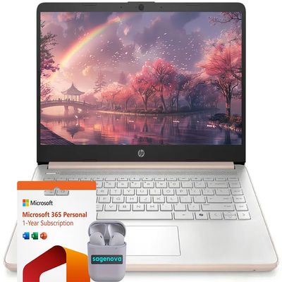 HP 14" Business Laptop Computer, Intel N150 Processor, Windows 11 S Laptop 8GB RAM 384GB Storage (128GB UFS + 256GB SD Card), 1-Year Microsoft Office 365, SageNova Earphones, Pale Rose Gold