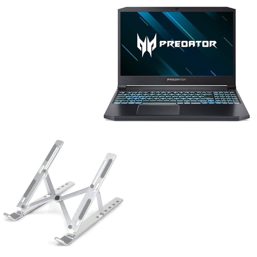 BoxWave Stand and Mount Compatible with Acer Predator Triton 300 - Compact QuickSwitch Stand, Portable Multi Angle Viewing Foldable Riser - Metallic Silver