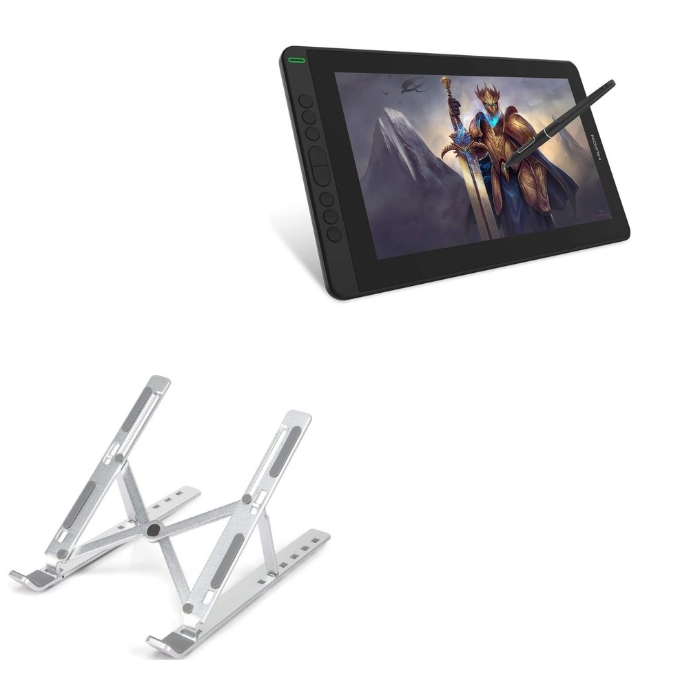 BoxWave Stand and Mount Compatible With Huion Kamvas 13 - Compact QuickSwitch Stand, Portable Multi Angle Viewing Foldable Riser - Metallic Silver