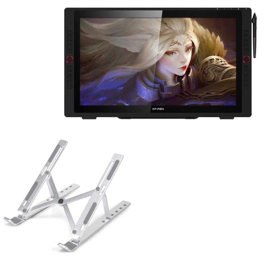 BoxWave Stand and Mount Compatible with XP-Pen 24 Pro - Compact QuickSwitch Stand, Portable Multi Angle Viewing Foldable Riser - Metallic Silver