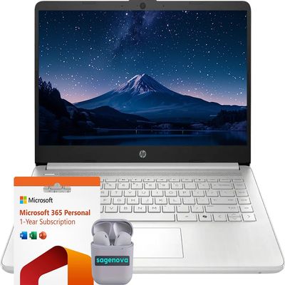 HP 14" Business Laptop Computer, Intel N150 Processor, Windows 11 S Laptop 8GB RAM 384GB Storage (128GB UFS + 256GB SD Card), 1-Year Microsoft Office 365, SageNova Earphones, Natural Silver