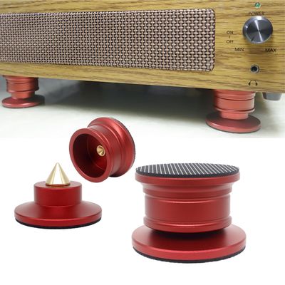 4 Pcs Audiophile Speaker Isolation Spikes for Turntable Amp CD DAC Recorder.Speaker Resonance Reducer with Non-Slip Mat Record Player Base Record Player Shock Absorber Speaker Floor Protector (Red)