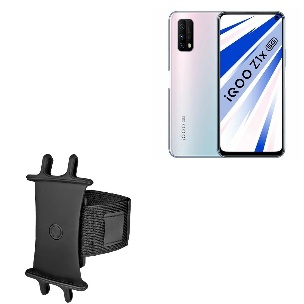 BoxWave Holster Compatible with vivo iQOO Z1x - ActiveStretch Sport Armband, Adjustable Armband for Workout and Running - Jet Black