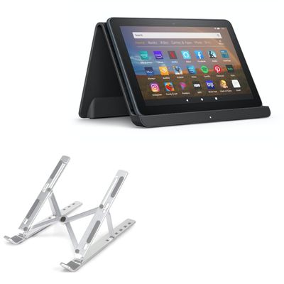 BoxWave Stand and Mount Compatible with Amazon Fire HD 8 (10th Gen 2020) - Compact QuickSwitch Stand, Portable Multi Angle Viewing Foldable Riser - Metallic Silver