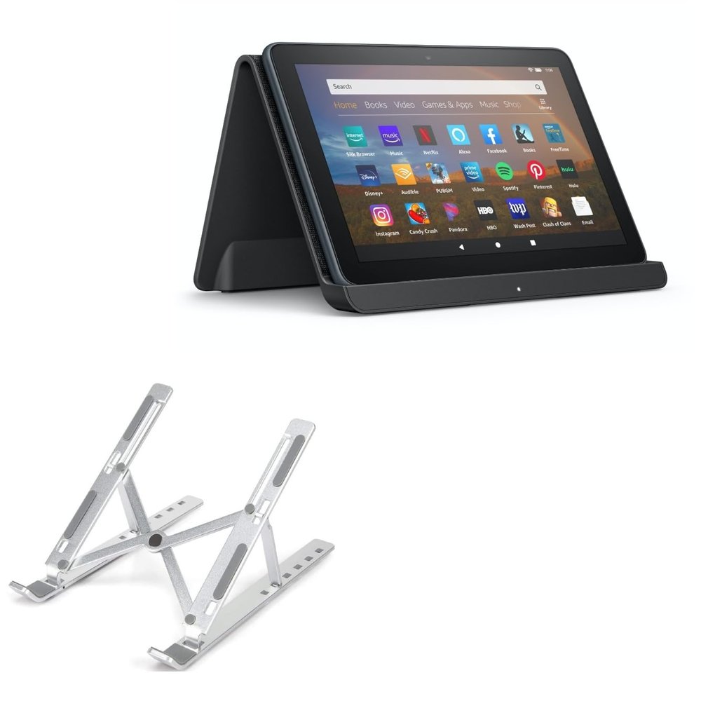 BoxWave Stand and Mount Compatible with Amazon Fire HD 8 (10th Gen 2020) - Compact QuickSwitch Stand, Portable Multi Angle Viewing Foldable Riser - Metallic Silver