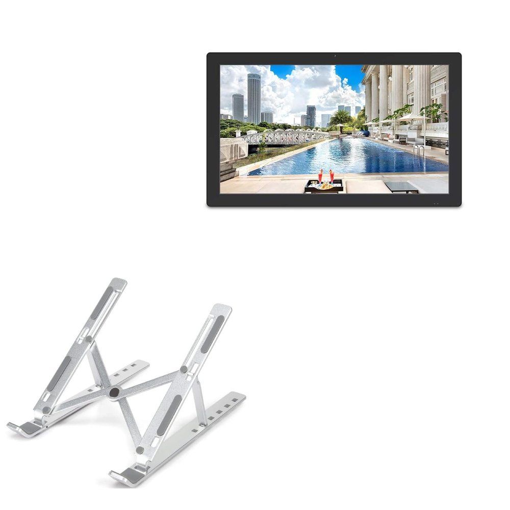 BoxWave Stand and Mount Compatible with Geniatech Android Display (27 in) - Compact QuickSwitch Stand, Portable Multi Angle Viewing Foldable Riser - Metallic Silver