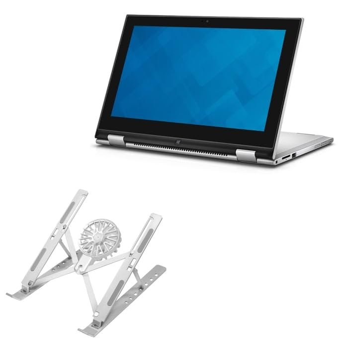 BoxWave Stand and Mount Compatible with Dell Inspiron 11 3000 - QuickSwitch Stand with Cooling Fan, Portable, Multi Angle Viewing Ventilator - Metallic Silver