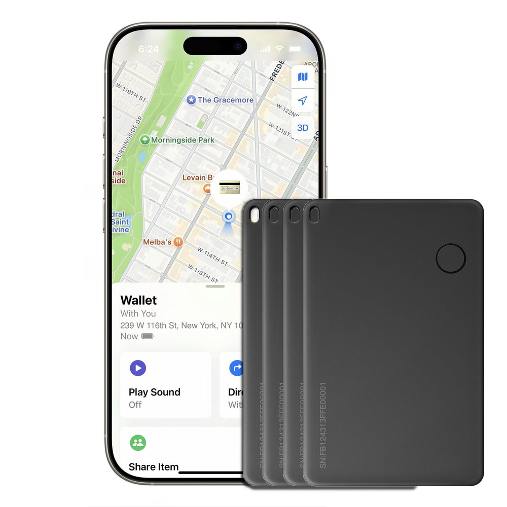 Wallet Tracker Card, Rechargable, Works with Apple Find My, iPhone (iOS Only), Bluetooth Item Locator for Luggage, Bags, Passport, IP68 Waterproof (4 Pack)