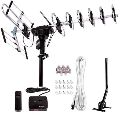 Five Star Outdoor Digital Amplified HDTV Antenna - up to 200 Mile Long Range,Directional 360 Degree Rotation,HD 4K 1080P FM, Supports 5 TVs Plus Installation Kit and Mounting Pole (Renewed)