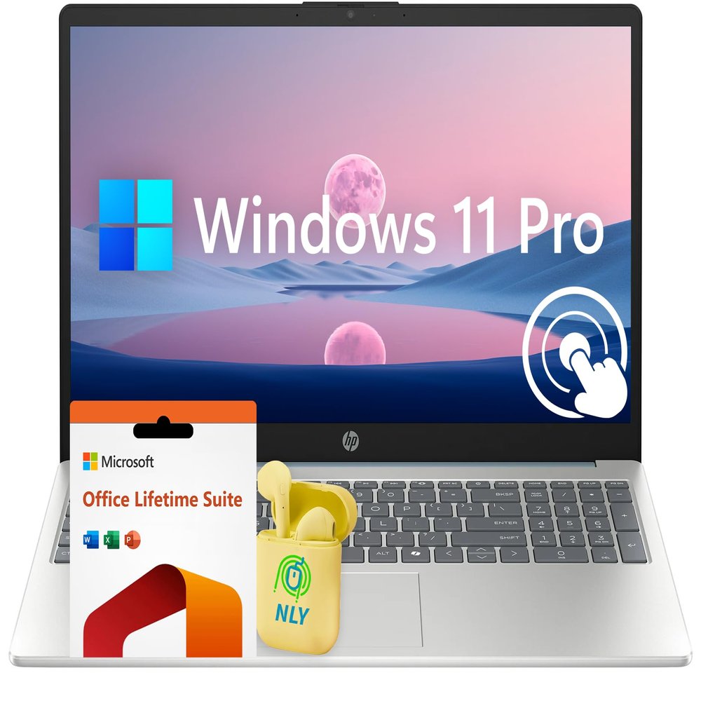 HP Laptop 15 Inch FHD Touchscreen Business Laptop, Intel 8-Core i3-N305 Processor, 32GB RAM 2TB SSD, Windows 11 Pro with Microsoft Office Lifetime Suite, Numeric Keypad, NLY Earphones, Moonlight Blue