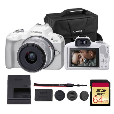 Canon EOS R50 Mirrorless Camera Kit  APS-C RF Camera with 18-45mm Lens, 4K Video, Dual Pixel AF II & Vari-Angle Touchscreen (5812C012) + Canon Adapter EF-EOS R + Shoulder Bag + More