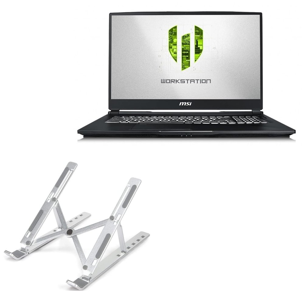 BoxWave Stand and Mount Compatible with MSI WE75 - Compact QuickSwitch Stand, Portable Multi Angle Viewing Foldable Riser - Metallic Silver