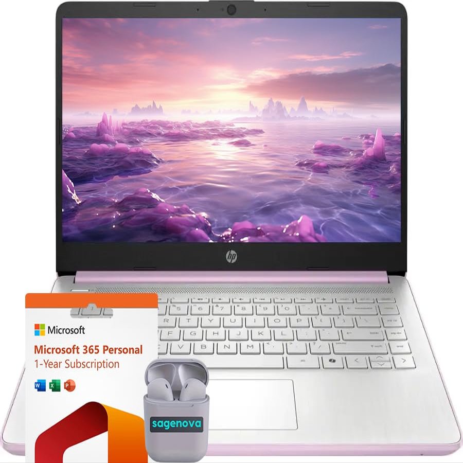 HP 14" Business Laptop Computer, Intel N150 Processor, Windows 11 S Laptop 8GB RAM 384GB Storage (128GB UFS + 256GB SD Card), 1-Year Microsoft Office 365, SageNova Earphones, Honey Lavender