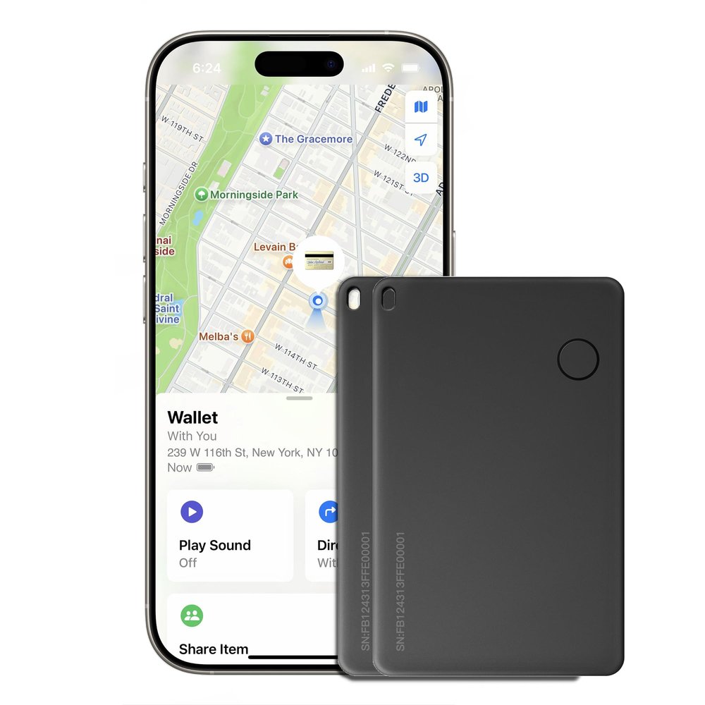 Wallet Tracker Card, Rechargable, Works with Apple Find My, iPhone (iOS Only), Bluetooth Item Locator for Luggage, Bags, Passport, IP68 Waterproof (2 Pack)