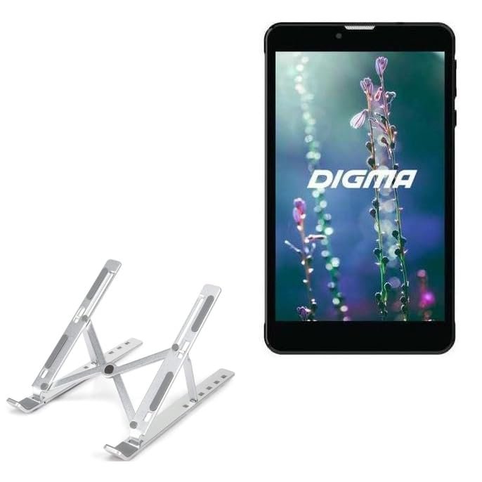 BoxWave Stand and Mount Compatible with Digma Citi 7586 3G - Compact QuickSwitch Stand, Portable Multi Angle Viewing Foldable Riser - Metallic Silver