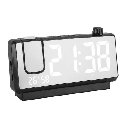 Focket Projection Alarm Clock, 180 Degree Rotatable Projector, Temperature Humidity Monitor, USB Charger for Bedroom, Heavy Sleeper (Black)