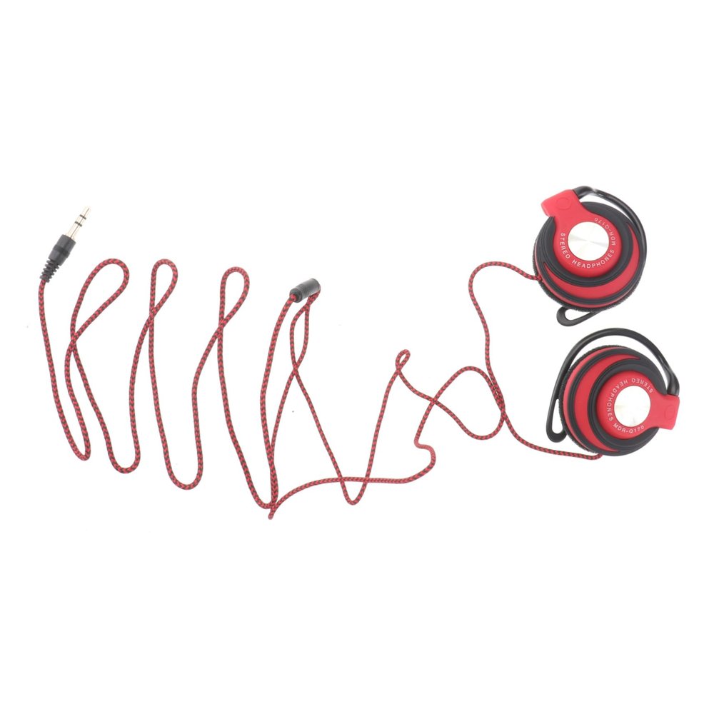 VOSAREA Wired Earhook Headset with Clip Design Noise Reducing Bass Earphones for Phone Computer Tv DVD Durable Cable and Comfortable Ear Pads Red