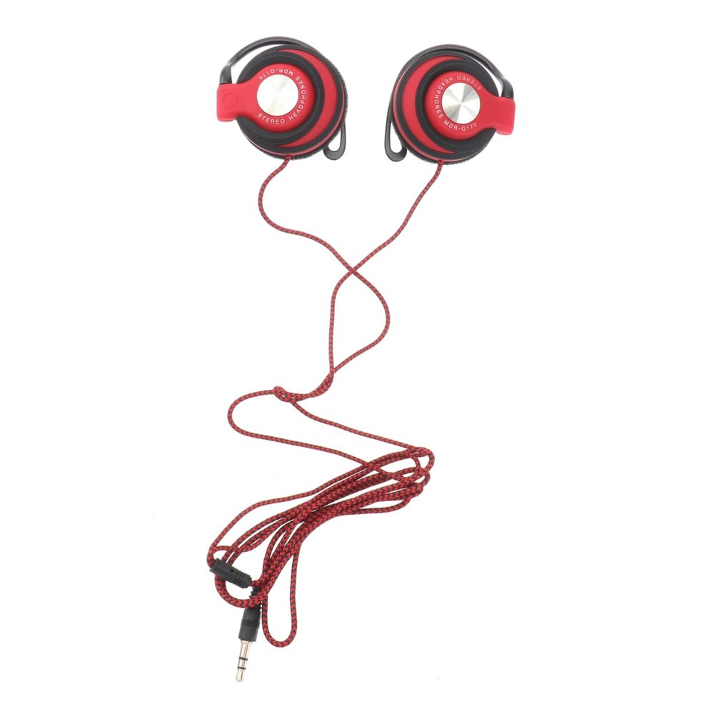 balacoo Clip Earhook Stereo Headphones Red Wired Earbuds with Durable Cable for Computer DVD Compatible Sporty Use