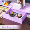 Elephance Dual Monitor Stand with USB Ports,Wood Computer Monitor Stand with Drawer,Adjustable Monitor Stand Riser,Desk Organizer for PC,Computer,Laptop,Purple Pink view 4