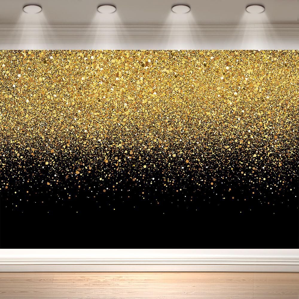 7x5 FT Black and Gold Backdrop for Photography Black and Gold Party Decorations Gold Glitter Birthday New Year Party Decor Background Photo Booth Props