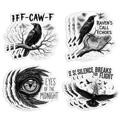 12 PCS Gothic Raven Stickers Pack, F Caw F Sticker, Eyes of The Midnight Sticker - Waterproof Vinyl Decals with Dark Art Quotes for Journals, Laptops, Water Bottles Alternative Gothic Aesthetic