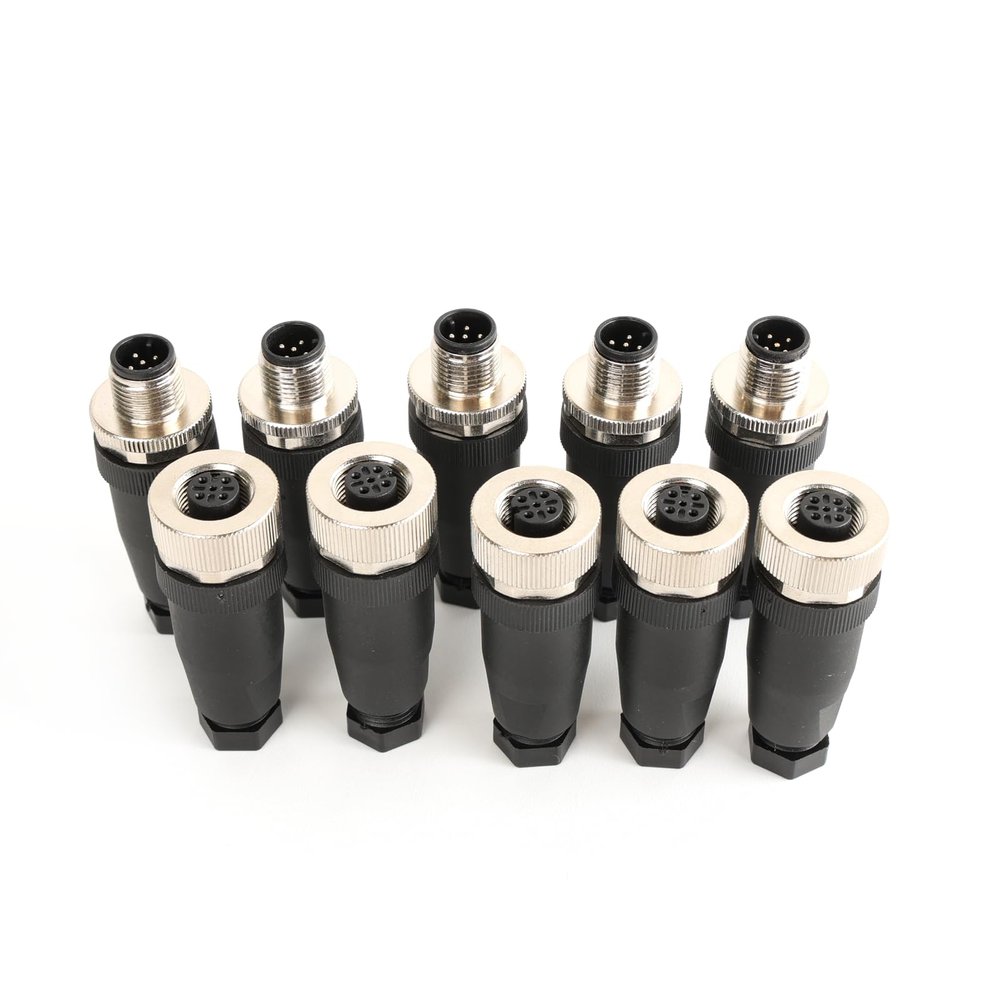 SZRMCC M12 4 Pin Male Female Wire Connector M12 A Code Field Assembly Wireable 12mm Sensor Aviation Connector Industrial Waterproof Plugs Socket 250V 4A (Male+Female, 5Pin Straight 5pcs)