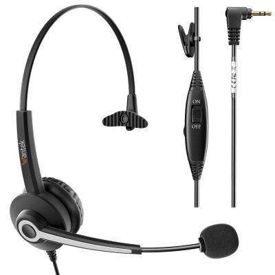Wantek Mono 2.5mm Telephone Headset with Noise Canceling Mic, Volume Control & Ultra Comfort - Single Ear Design for Panasonic, Cisco, Gigaset, Vtech, AT&T & More Cordless Landline Office Phones