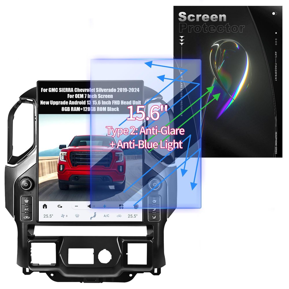 AUCARAUTO Anti Blue Light Eye Protection Screen Protector for AuCar 15.6" Car Radio Touchscreen, Compatible with GMC Sierra Chevrolet Silverado 2019-2024, Anti-Scratch & No Glare Protector Film (S2)