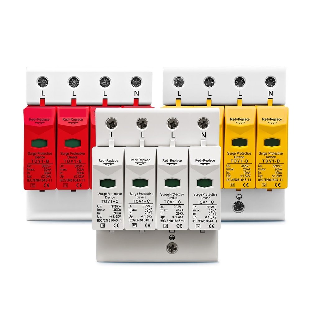 KOKYLEZN 1pc AC SPD 4P 420V 10-20kA House Surge Protector Protective Low-Voltage Arrester Device