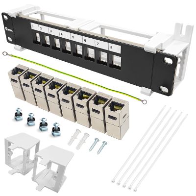 Enmane 8 Port Patch Panel Keystone Coupler CAT6A Shielded (EC Listed) Wall Mount 10 Inch with 89D Bracket Ethernet Patch Panel (CAT6A)