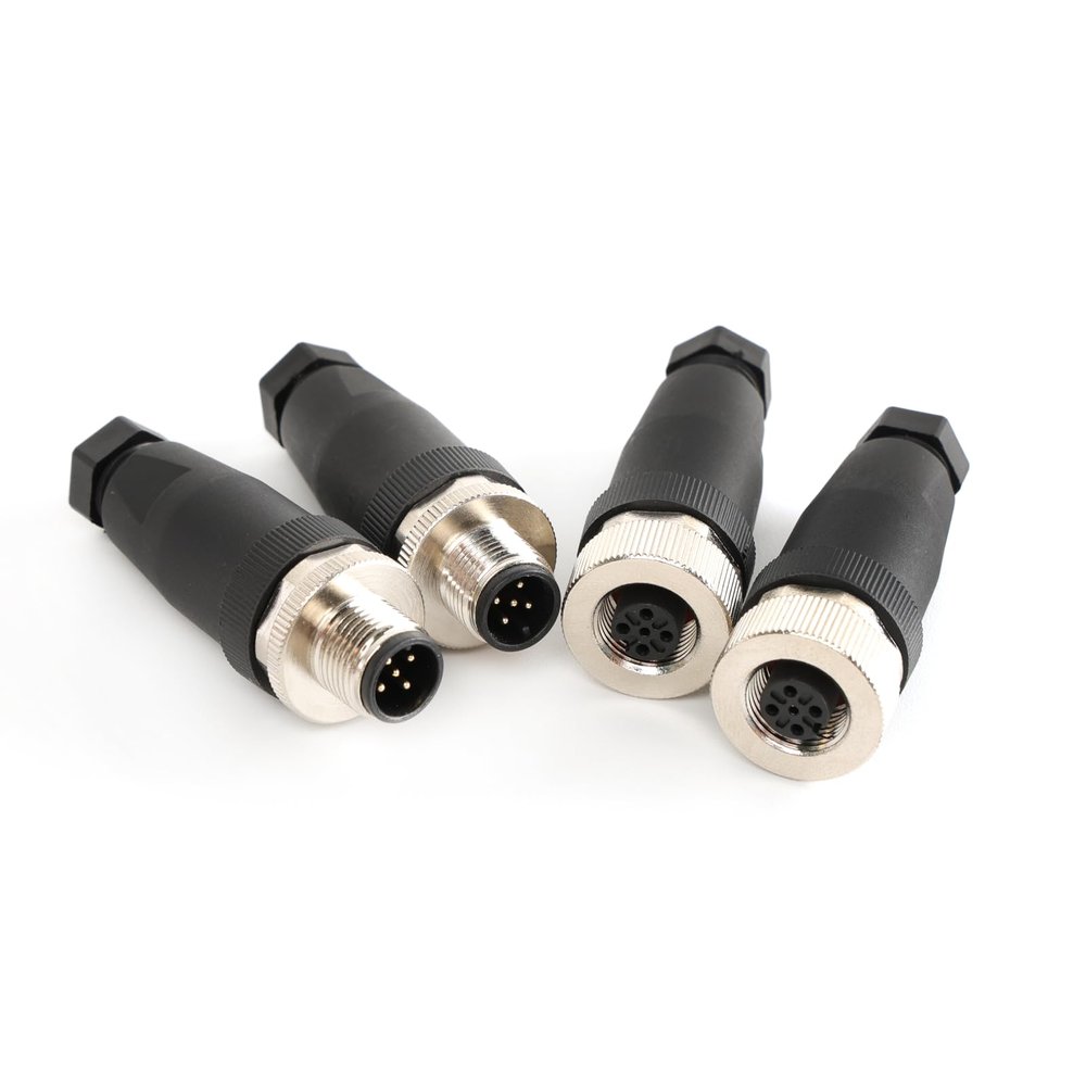 SZRMCC M12 4 Pin Male Female Wire Connector M12 A Code Field Assembly Wireable 12mm Sensor Aviation Connector Industrial Waterproof Plugs Socket 250V 4A (Male+Female, 5Pin Straight 2pcs)