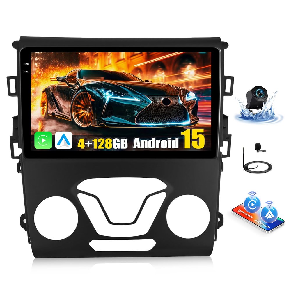 [4+128GB]Android 15 Car Stereo for Ford Fusion Mondeo 2013 2014 2015 2016 2017 2018 2019 with Wireless CarPlay Android Auto,9" Screen Car Radio with Bluetooth GPS WiFi FM/RDS DSP EQ SWC Backup Camera