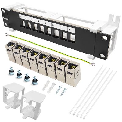 Enmane 8 Port Patch Panel CAT7 Keystone Coupler Shielded (EC Listed) Wall Mount 10inch with 89D Bracket Ethernet Patch Panel (CAT7)