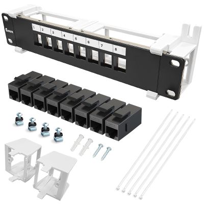 Enmane 8 Port Patch Panel Cat6 Keystone Coupler Unshielded (EC Listed) Wall Mount 10inch with 89D Bracket Ethernet Patch Panel (CAT6)