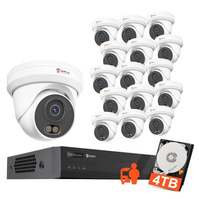 Anpviz 16 Channel NVR PoE Security Camera System, 12MP 4K 16CH Commercial NVR 4TB, 16x 6MP Wired IP Turret Cameras Outdoor with AI Detection, Night Vision, Built in Mic, CCTV for Business Home
