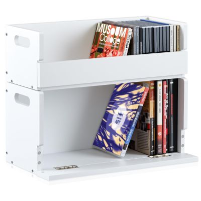 CroBlissful 2 Set Wooden DVD and CD Storage Box Cassette Tape Display Stand Holder Rack with Carrying Handle, Organizer Shelf for Movie Cases, Each Can Store up to 36 CDs and 26 DVDs (White)