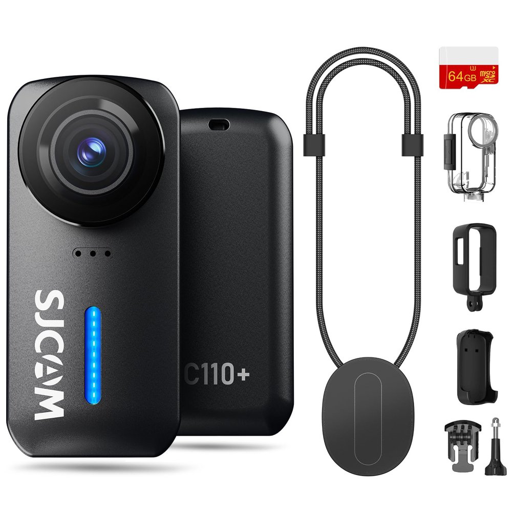 SJCAM C110Plus 64GB,Body Camera,4K Magnetic POV Camera,170 FOV Video, 6-Axis Stabilization,30M Waterproof, Wearable Body cam for Sport,Skiing,Biking,Kids Gifts,Helmet Mount,Black