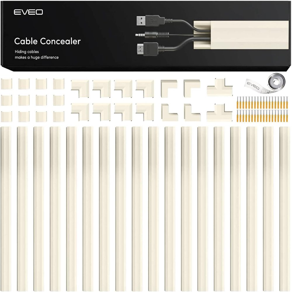 EVEO Cord Hider - 300 Cord Cover Wall Cable Hider, Cable Concealer, Wire Hiders for TV on Wall. Cable Management, Cord Hider Cable Raceway Wire Covers for Cords (Beige, Medium)