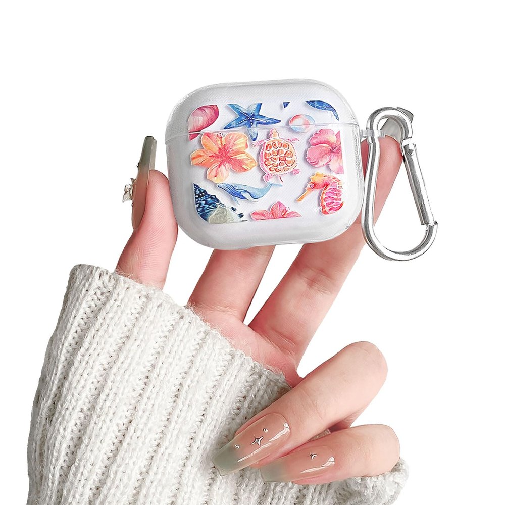 Lovmooful Compatible for AirPods 3rd Case Cute Sea Ocean Animals Marine Life with Keychain Design for Women Girls Soft TPU Shockproof Protective Cover Case for AirPods 3-Seahorse