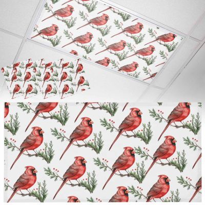 4 Pack 4 x 2 Feet Fluorescent Light Covers for Ceiling Lights Classroom, Magnetic Light Covers Filter for Office School Drop Home Decor, Christmas Cardinal Birds Retro